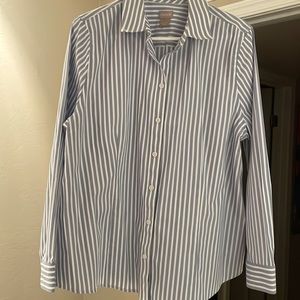Chicos, blue and white striped no iron CoolMax all season blouse size 2